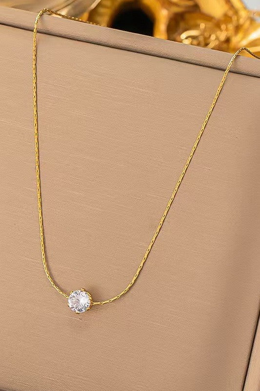18k Dipped Rhinestone Pendant | Gold Necklace