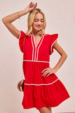 Game Day Spirit Ruffled Sleeve Dress | Red/White