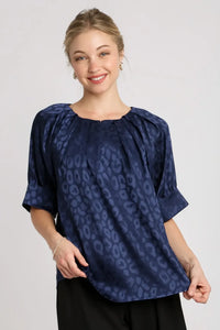 Satin Split Leopard Top | Navy