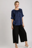 Satin Split Leopard Top | Navy