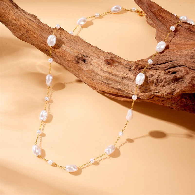 18k Stainless Steel Pearl Necklace | Gold
