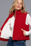 Corduroy Inner Faux Fut Puffer Vest | Chili Red