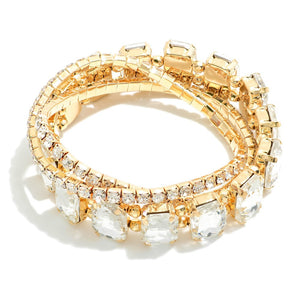 Rhinestone Studded Bracelet Set | Gold