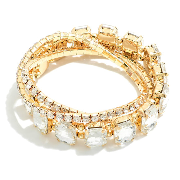 Rhinestone Studded Bracelet Set | Gold