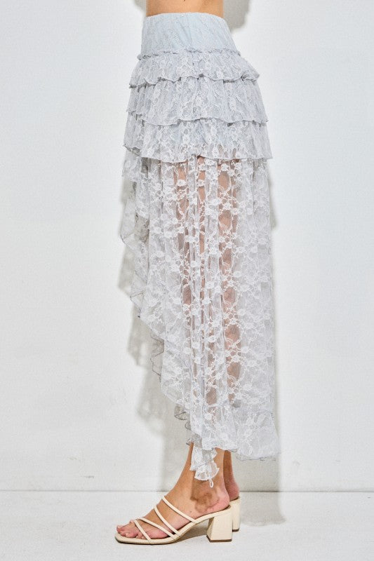 Lace Tiered Maxi Skirt w/ Shorts | Light Blue