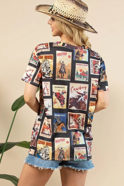 Vintage Western Print Tee | Black