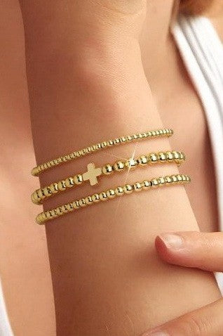 Cross Multi Stretch Bracelet Set | Gold