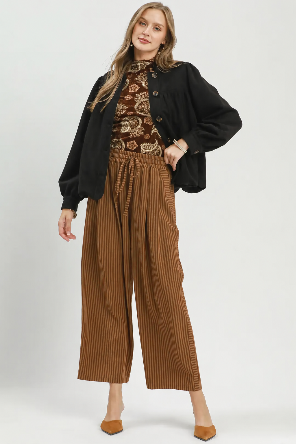 Stripe Wide Leg Pants | Cappuccino