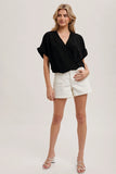 Folded Sleeve Wrap Blouse Top | Black