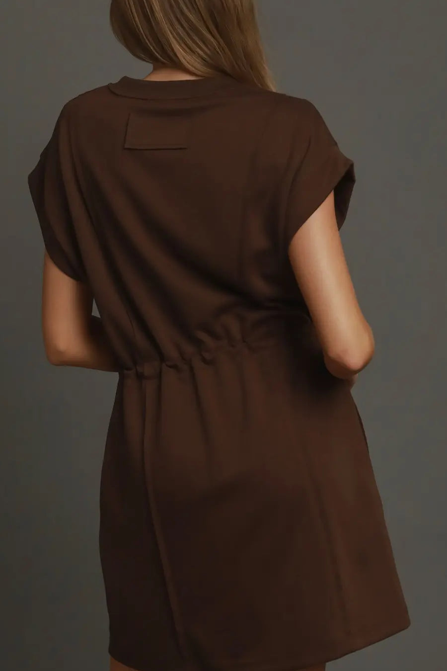LuxeKnit Drawstring Pleated Dress | Brown