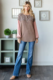 Leopard Ribbed Color Block Top | Chestnut