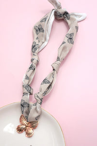 Handmade Scarf Necklace | Cream Black/Butterfly