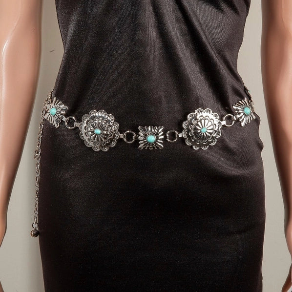 Western Turquoise Stud Floral Belt | Turquoise/Silver
