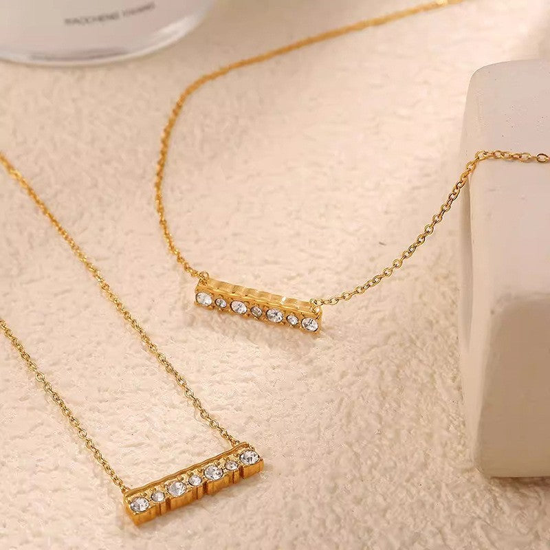 18k Stainless Crystal Bar Necklace | Gold