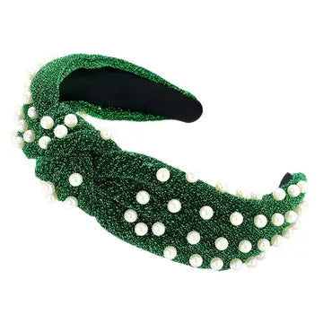 Green Glitter Pearl | Christmas Embellished Headband