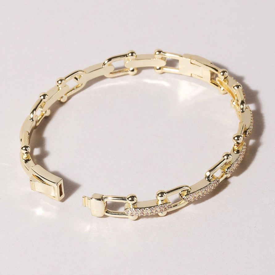 Linked Chain Style Bangle Bracelet | Gold