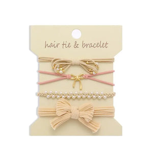 Boho Knot Hair Tie/Bracelet Set | Beige Bow