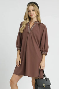Leopard Detail Shift Dress | Mocha