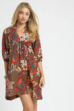 Abstract Puff Sleeve Babydoll Dress | Brown