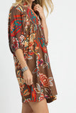 Abstract Puff Sleeve Babydoll Dress | Brown