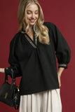 Leopard Trim V-Neck Top | Black