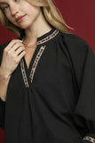 Leopard Trim V-Neck Top | Black
