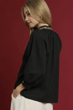 Leopard Trim V-Neck Top | Black