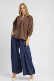 Leopard Trim V-Neck Top | Brown