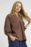 Leopard Trim V-Neck Top | Brown