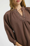 Leopard Trim V-Neck Top | Brown