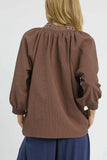 Leopard Trim V-Neck Top | Brown