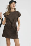 Leopard Knit Drawstring Waist Dress | Brown