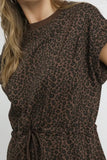 Leopard Knit Drawstring Waist Dress | Brown