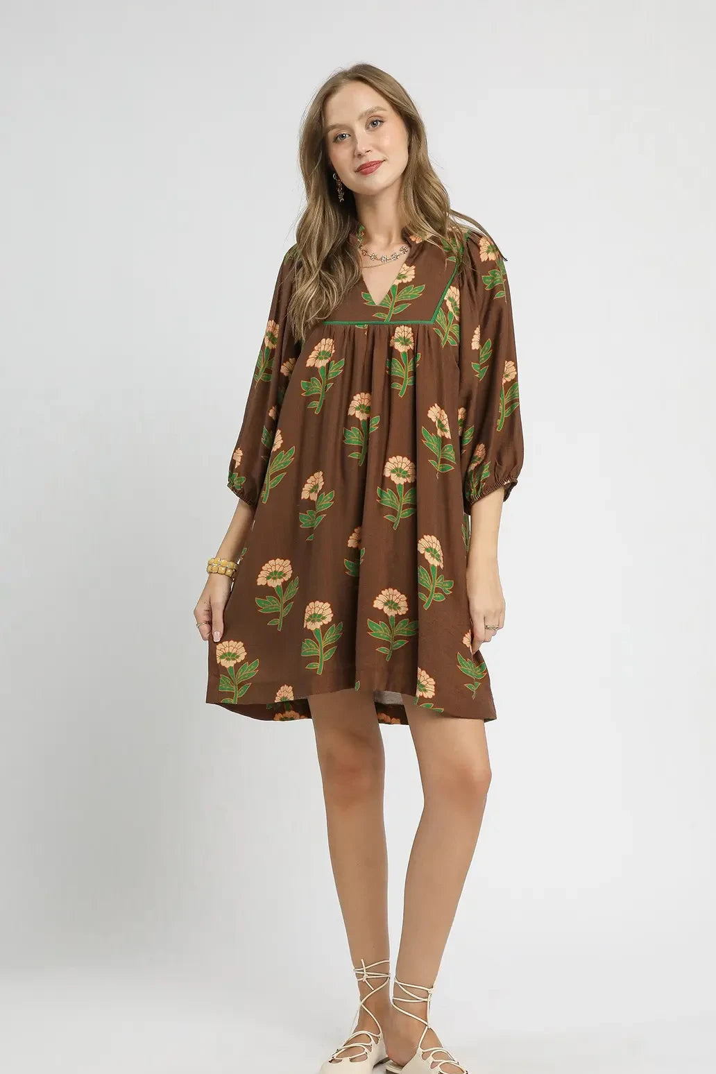 Floral Babydoll Tunic Dress | Brown Mix