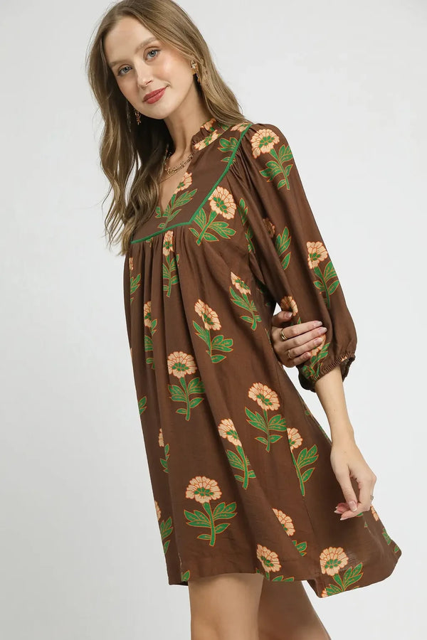 Floral Babydoll Tunic Dress | Brown Mix