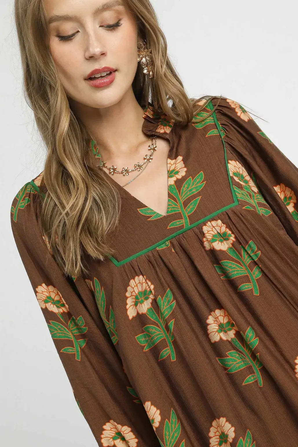 Floral Babydoll Tunic Dress | Brown Mix