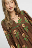 Floral Babydoll Tunic Dress | Brown Mix