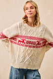 Christmas Cable Knit Sweater Top | Cream/Red