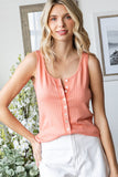 Pointelle Button Front Tank Top | Coral