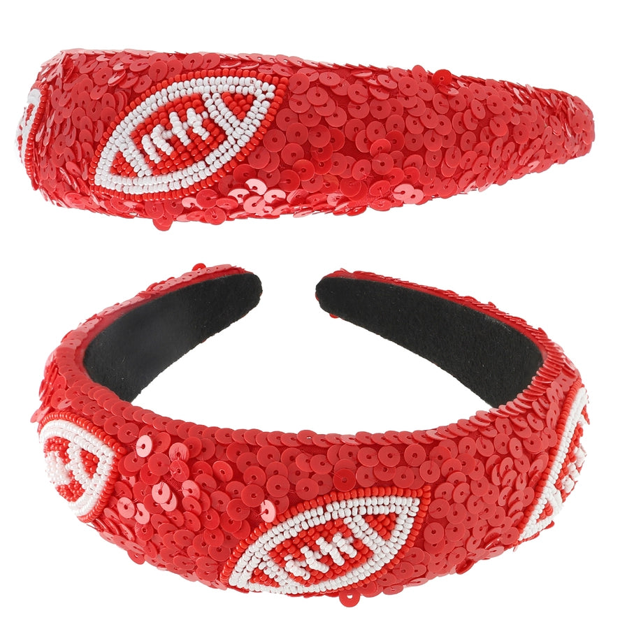 Sequin Football Gameday Headband | Red/White
