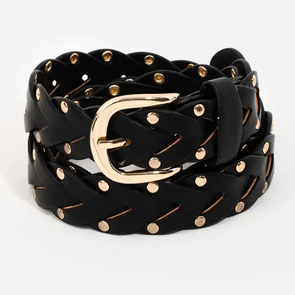 Faux Leather Braided Belt | Black