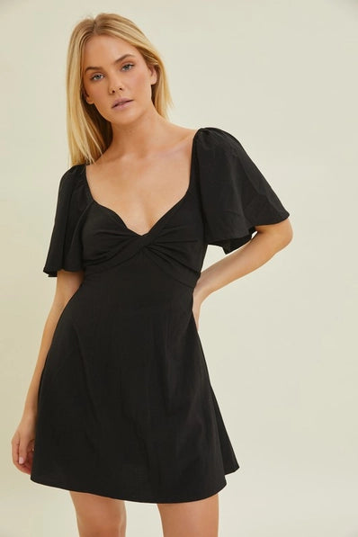Flutter Sleeve Back Detail Romper | Black