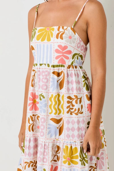 Floral Linen Open Back Maxi Dress | Multi