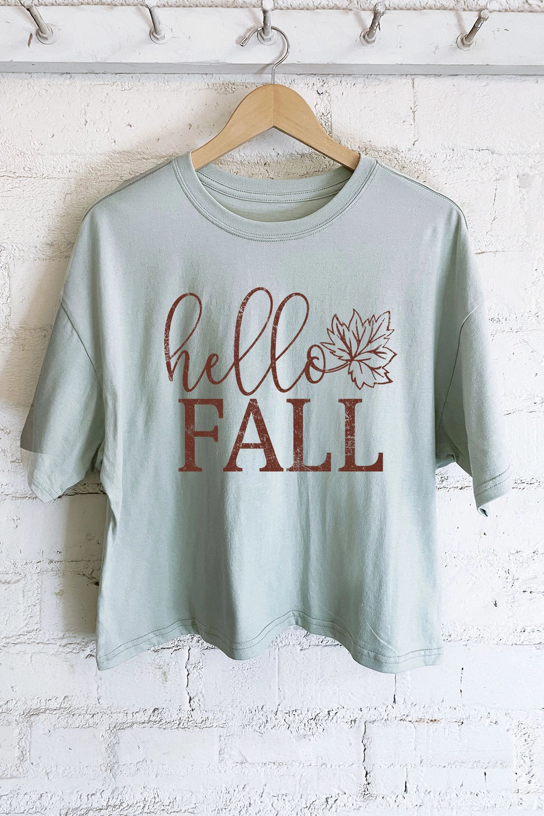 Hello Fall Cropped Midi Tee | Mint Blue