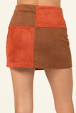 Faux Suede Color Block Mini Skirt | Rust