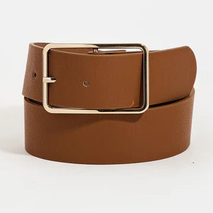 Faux Leather Rectangle Cut Out Belt | Brown