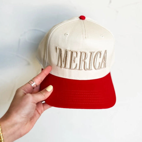 'Merica Puff Embroidered Trucker Cap | Red