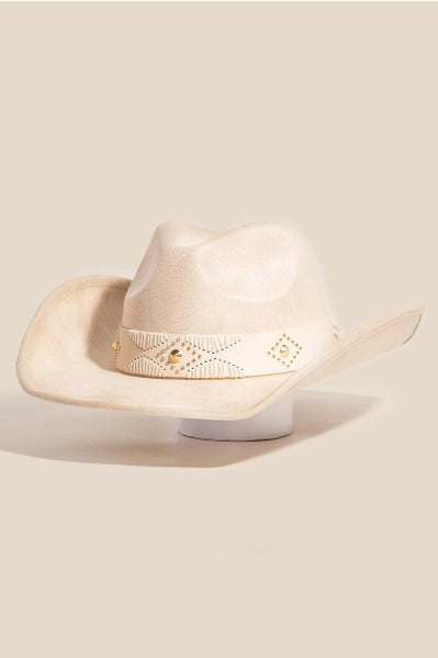 Western Gold Beaded Cowboy Hat | Cream