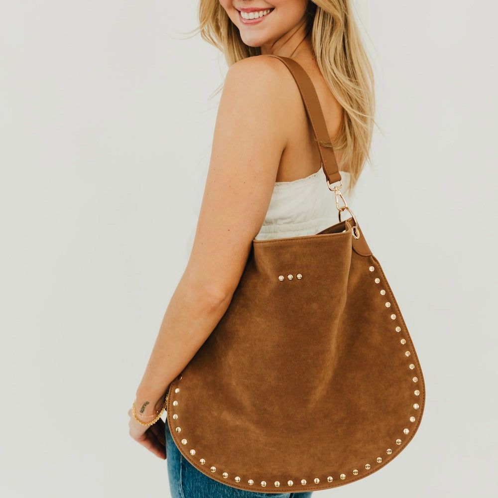 Rosalie Rivet Suede Hobo Bag | Camel