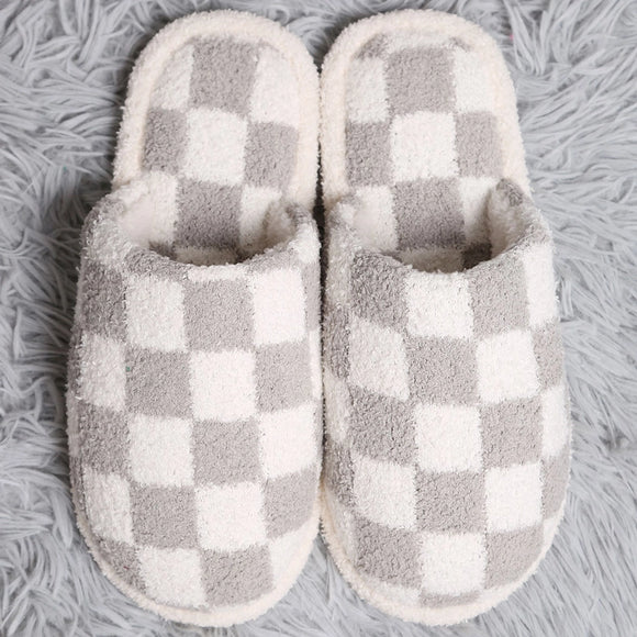 Comfy Luxe Checker Slippers | Grey